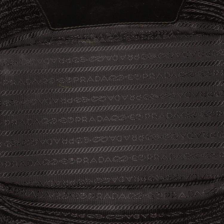 Pre Owned Prada Black Saffiano Trimmed Tessuto Bucket Bag