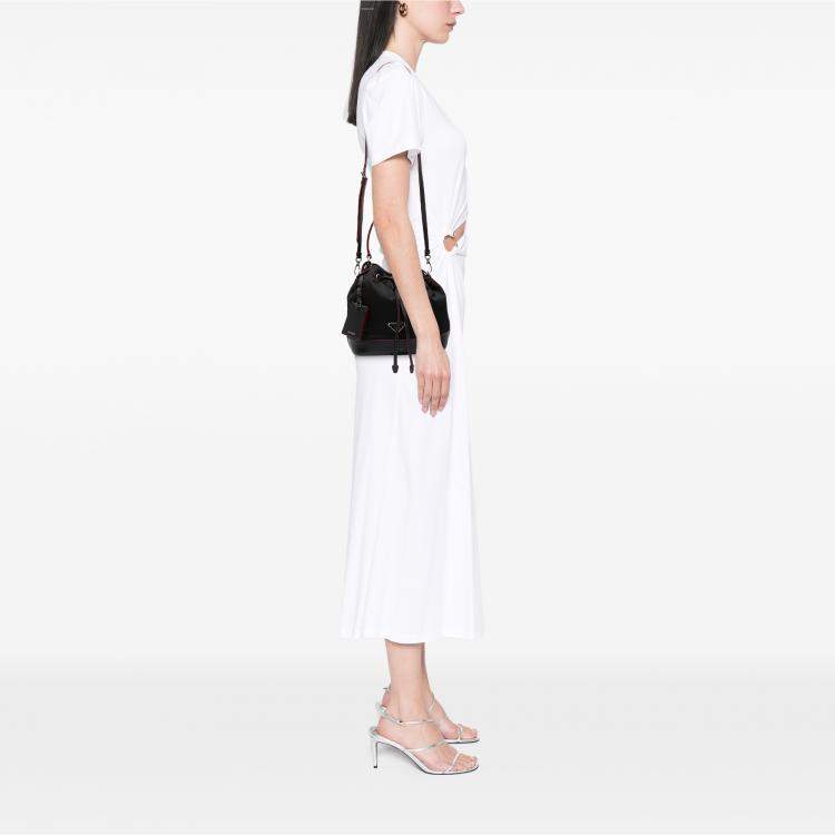 Pre Owned Prada Black Saffiano Trimmed Tessuto Bucket Bag