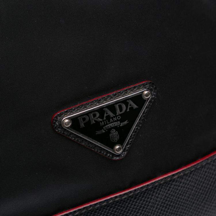 Pre Owned Prada Black Saffiano Trimmed Tessuto Bucket Bag