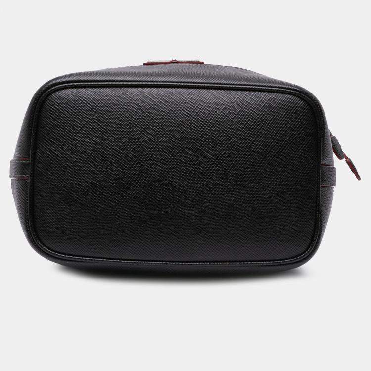 Pre Owned Prada Black Saffiano Trimmed Tessuto Bucket Bag