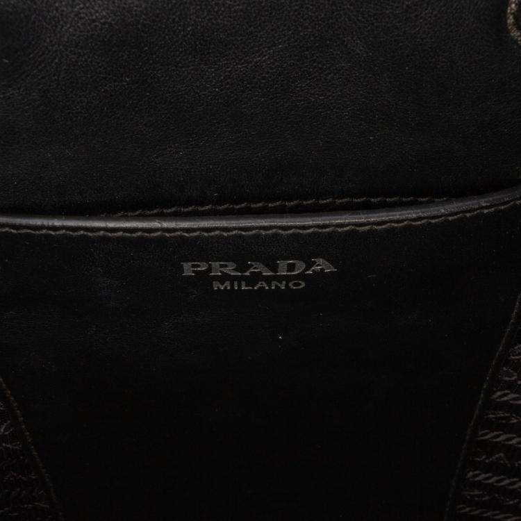 Pre Owned Prada Black Saffiano Trimmed Tessuto Bucket Bag