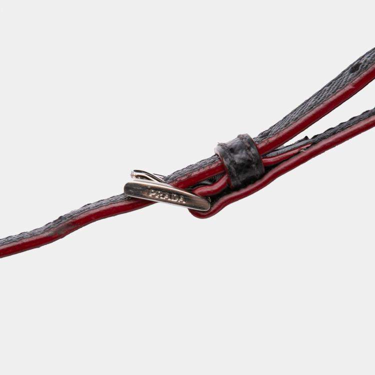 Pre Owned Prada Black Saffiano Trimmed Tessuto Bucket Bag