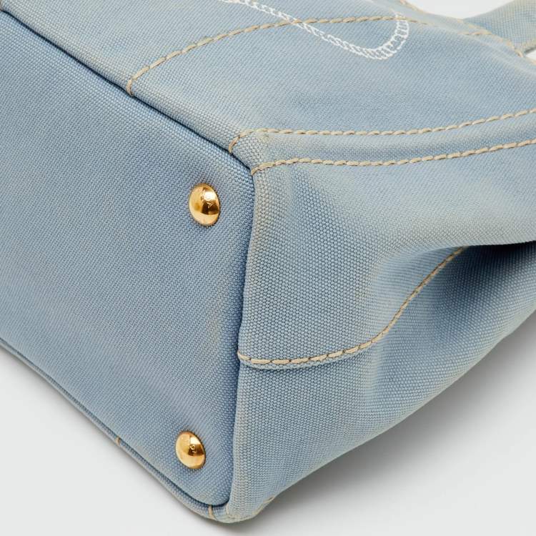 Pre Owned Prada Light Blue Canvas Logo Small Canapa Tote