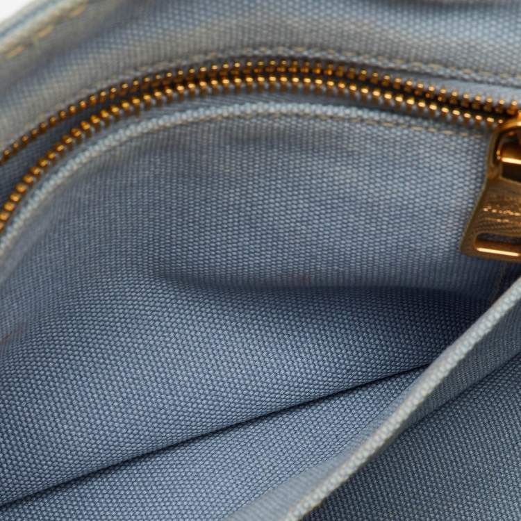 Pre Owned Prada Light Blue Canvas Logo Small Canapa Tote