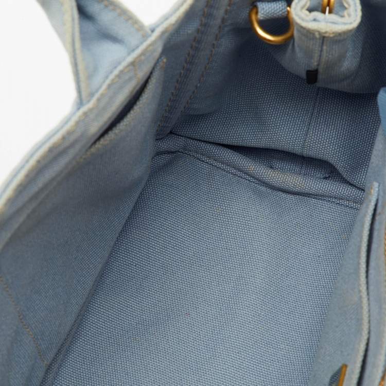 Pre Owned Prada Light Blue Canvas Logo Small Canapa Tote