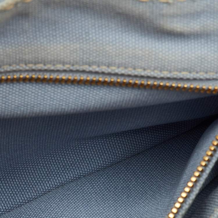 Pre Owned Prada Light Blue Canvas Logo Small Canapa Tote