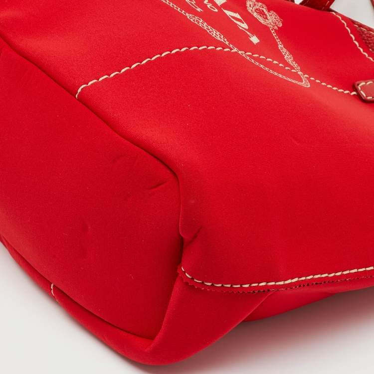 Pre Owned Prada Red Neoprene and Leather Logo Canapa Tote