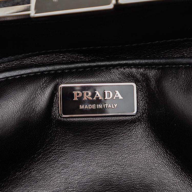 Pre Owned Prada Grey White Leather Baiadera Frame Bag