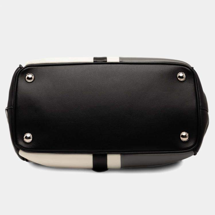 Pre Owned Prada Grey White Leather Baiadera Frame Bag