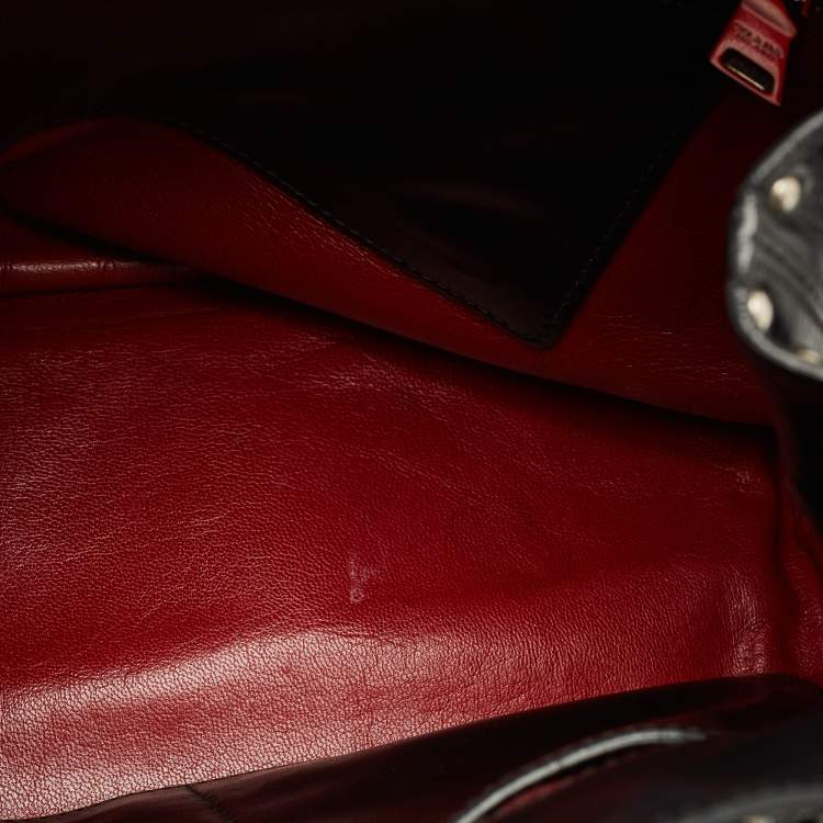 Pre Owned Prada Black Leather Studded Drawstring Bucket Bag