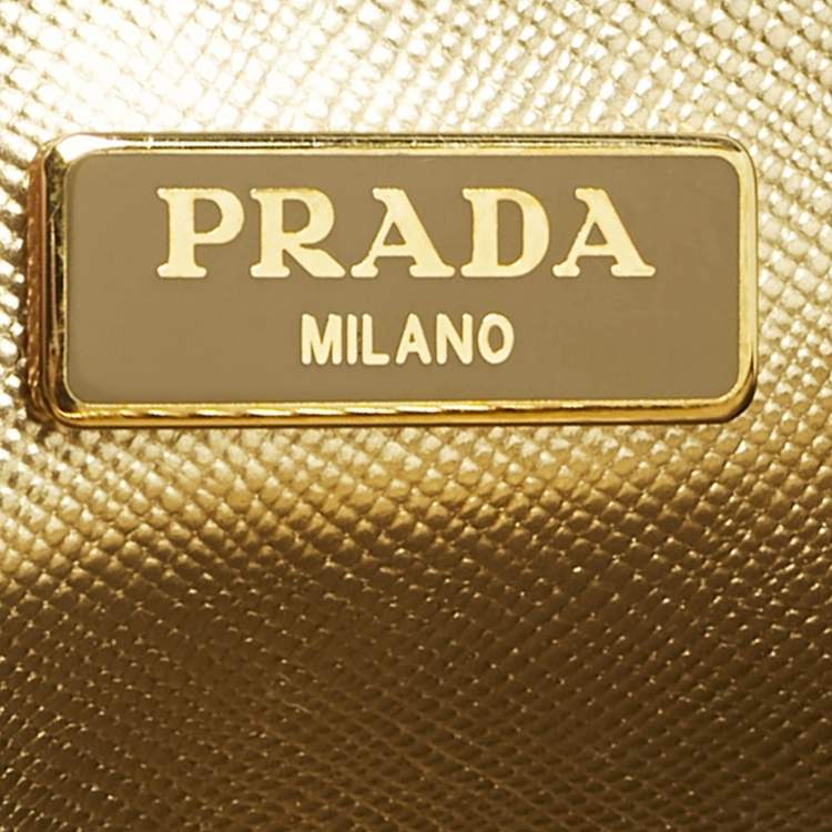 Pre Owned Prada Gold Saffiano Lux Leather Mini Promenade Satchel