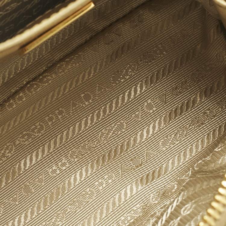Pre Owned Prada Gold Saffiano Lux Leather Mini Promenade Satchel