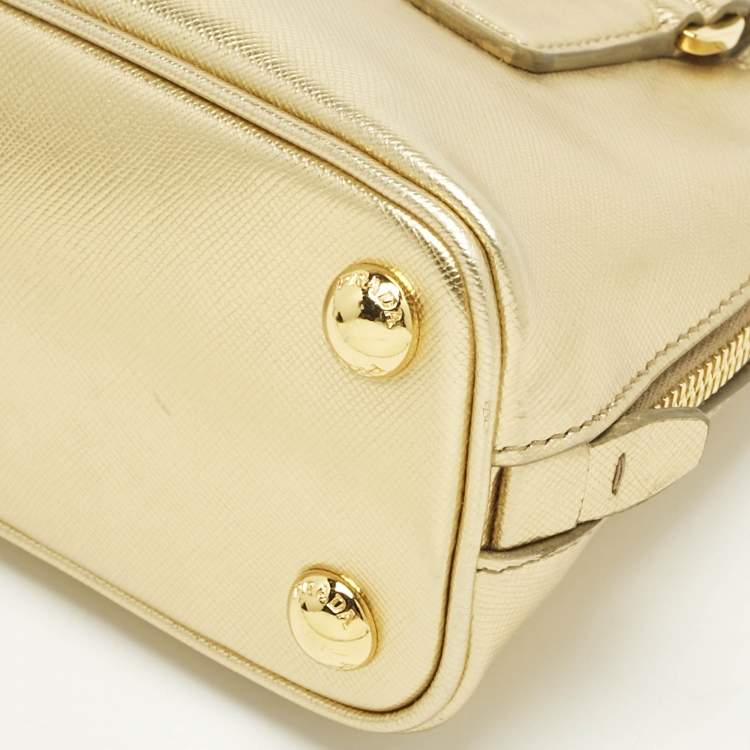 Pre Owned Prada Gold Saffiano Lux Leather Mini Promenade Satchel