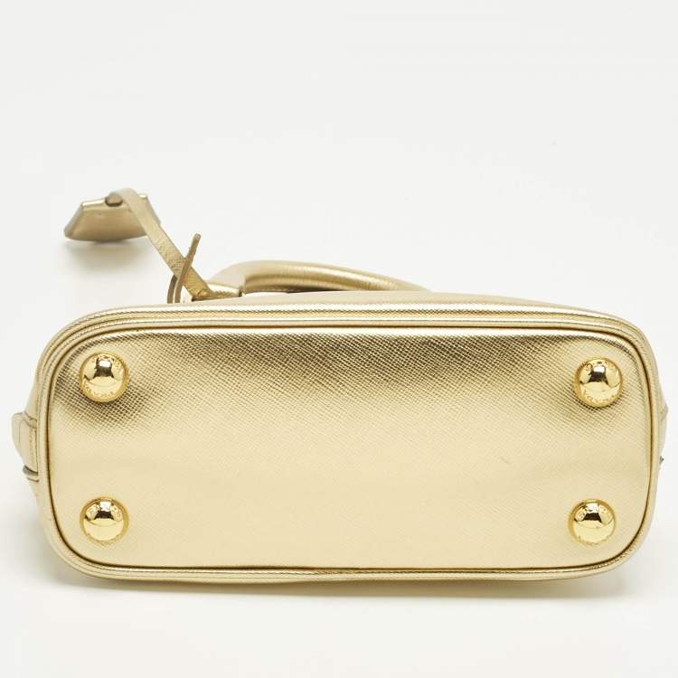 Pre Owned Prada Gold Saffiano Lux Leather Mini Promenade Satchel