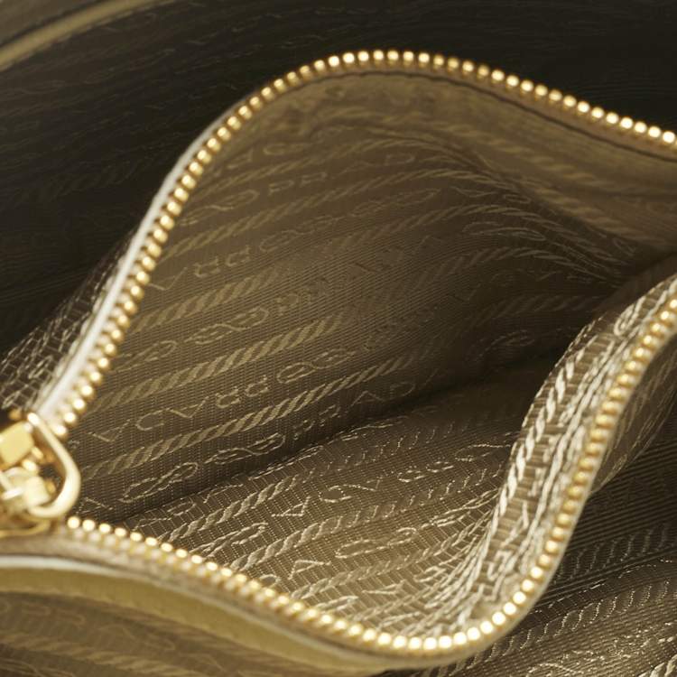 Pre Owned Prada Light Yellow Saffiano Patent Lux Leather Small Promenade Satchel