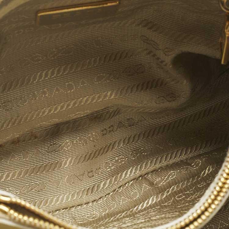 Pre Owned Prada Light Yellow Saffiano Patent Lux Leather Small Promenade Satchel