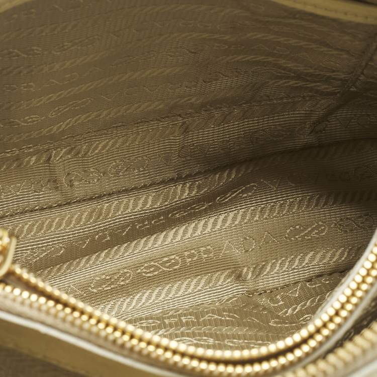 Pre Owned Prada Light Yellow Saffiano Patent Lux Leather Small Promenade Satchel