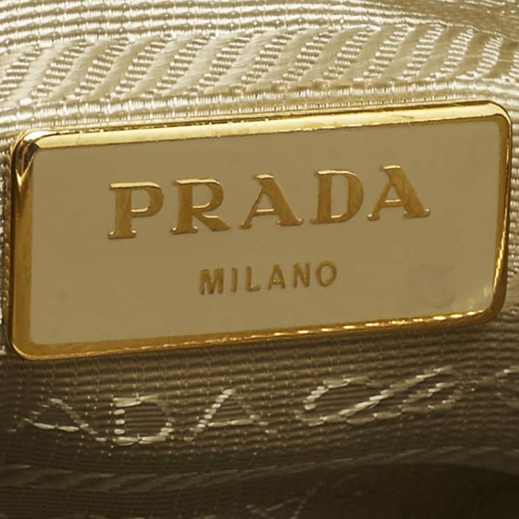 Pre Owned Prada Light Yellow Saffiano Patent Lux Leather Small Promenade Satchel