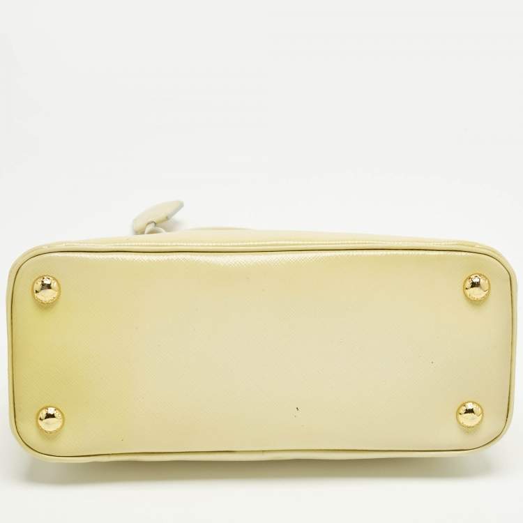 Pre Owned Prada Light Yellow Saffiano Patent Lux Leather Small Promenade Satchel