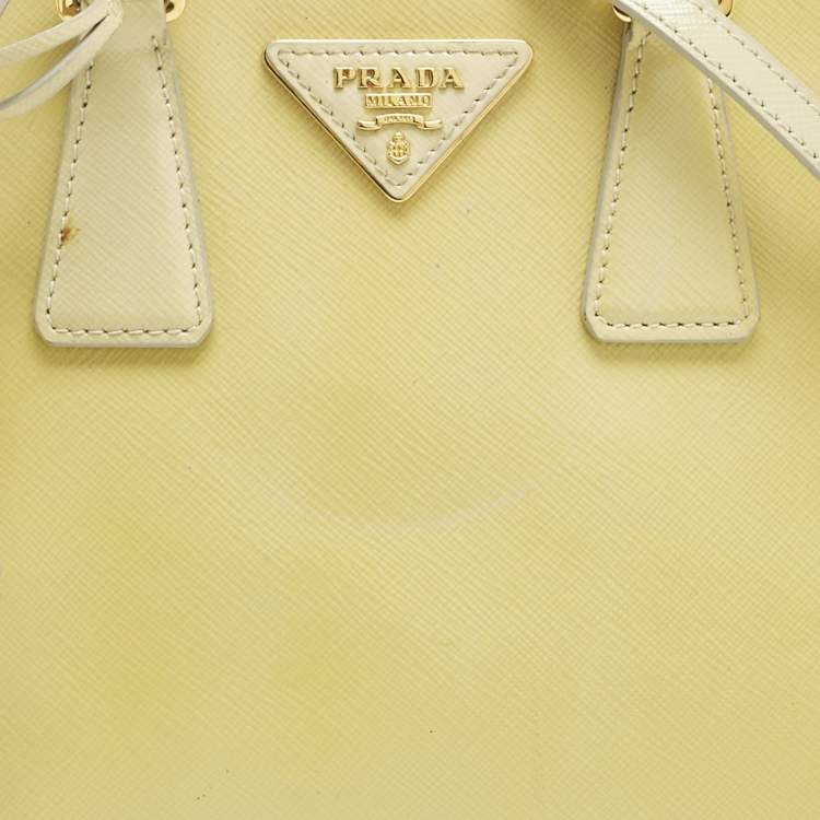Pre Owned Prada Light Yellow Saffiano Patent Lux Leather Small Promenade Satchel