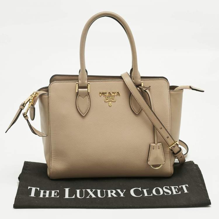 Pre Owned Prada Beige Saffiano Leather 2Way Tote