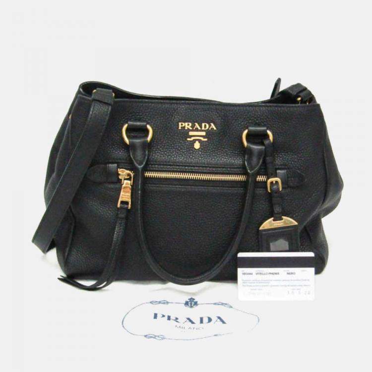 Pre Owned Prada Vitello Phenix Leather Handbag Black