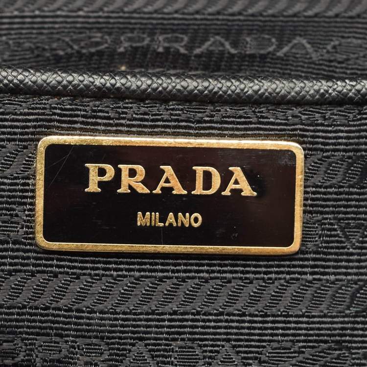 Pre Owned Prada Black Saffino Leather Medium Double Zip Tote
