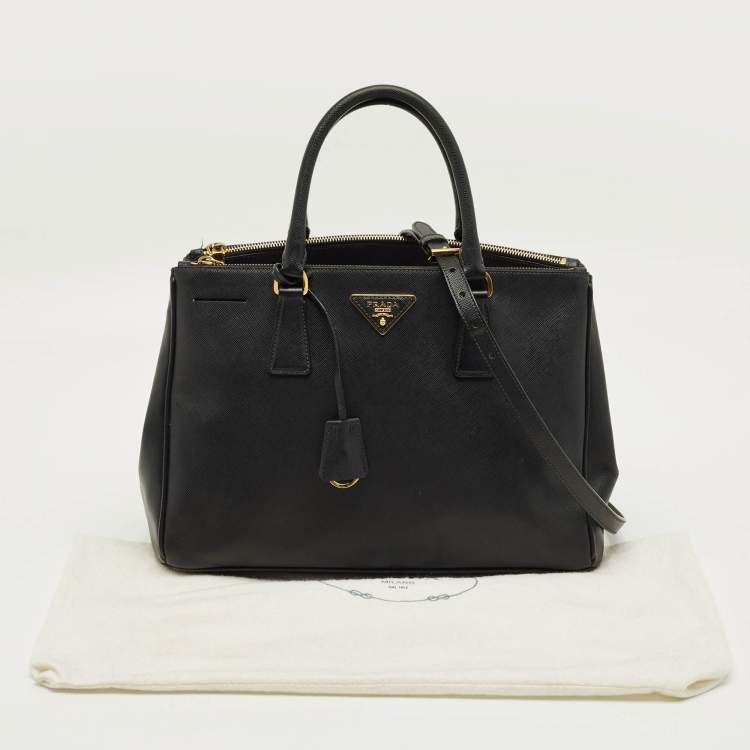 Pre Owned Prada Black Saffino Leather Medium Double Zip Tote