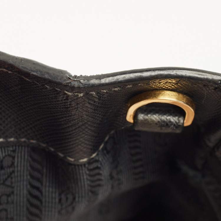 Pre Owned Prada Black Saffino Leather Medium Double Zip Tote