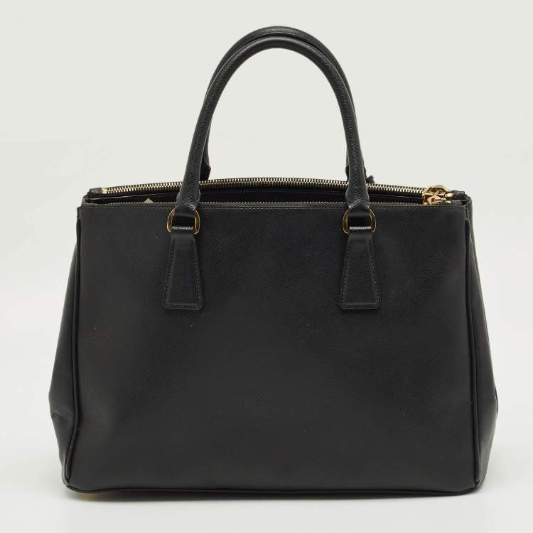 Pre Owned Prada Black Saffino Leather Medium Double Zip Tote