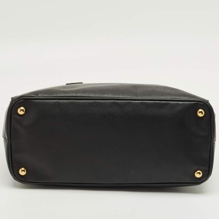 Pre Owned Prada Black Saffino Leather Medium Double Zip Tote