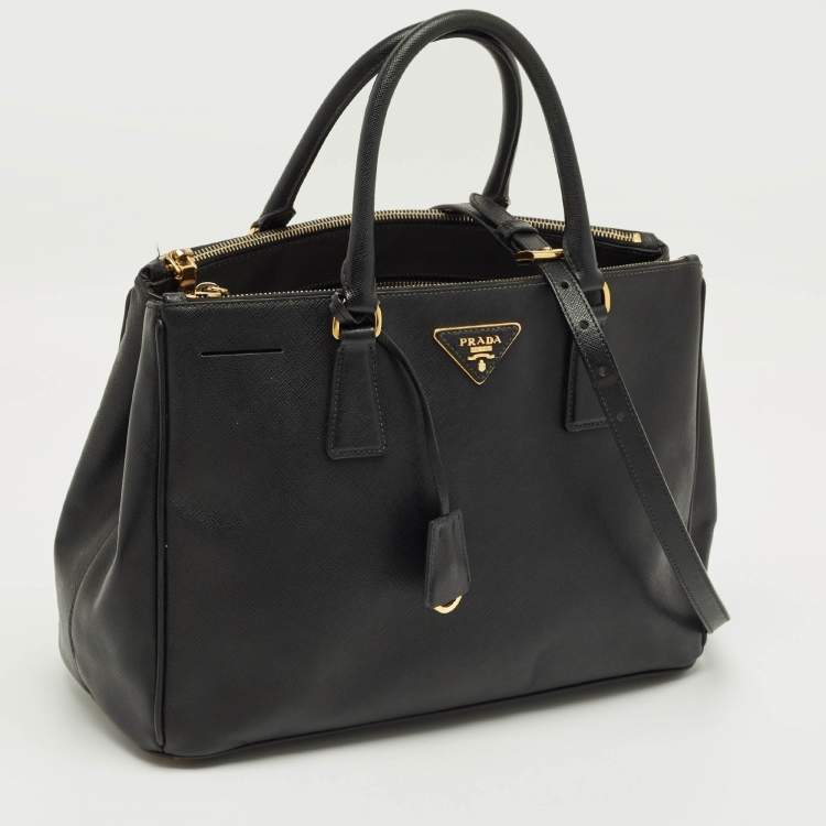 Pre Owned Prada Black Saffino Leather Medium Double Zip Tote
