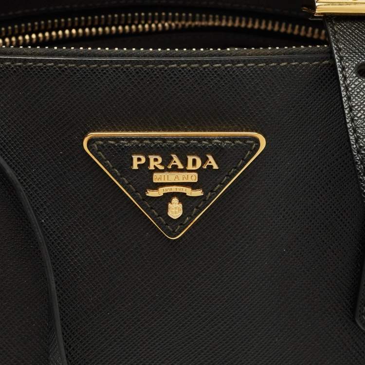 Pre Owned Prada Black Saffino Leather Medium Double Zip Tote