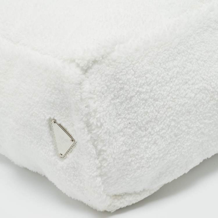 Pre Owned Prada White/Black Terry Cloth Logo Tote