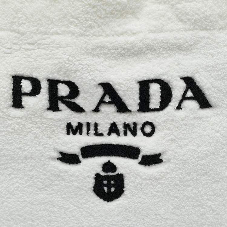 Pre Owned Prada White/Black Terry Cloth Logo Tote