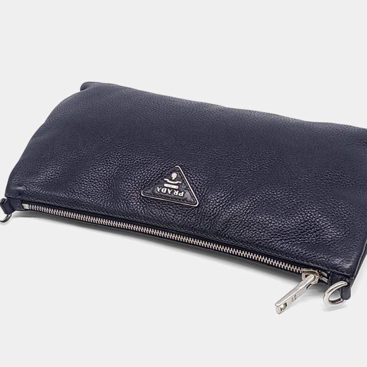 Pre Owned Prada Navy Blue Leather Vitello Crossbody Bag
