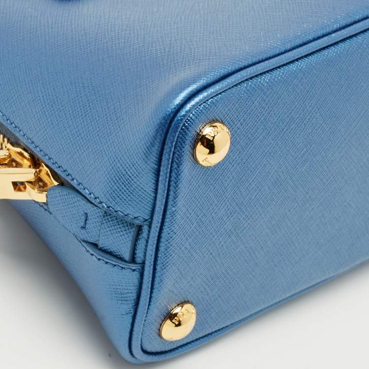 Pre Owned Prada Metallic Blue Saffiano Leather Promenade Satchel