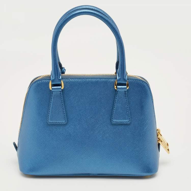 Pre Owned Prada Metallic Blue Saffiano Leather Promenade Satchel