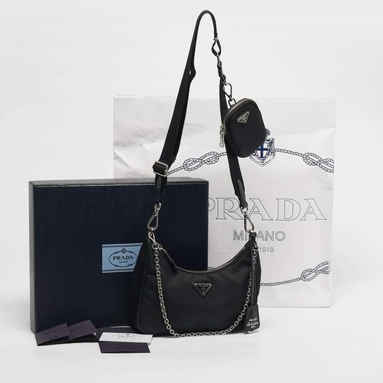 Pre Owned Prada Black Nylon and Saffiano Leather Re-Edition 2005 Shoulder Bag