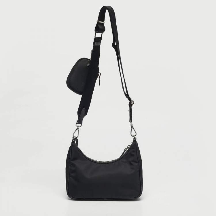 Pre Owned Prada Black Nylon and Saffiano Leather Re-Edition 2005 Shoulder Bag