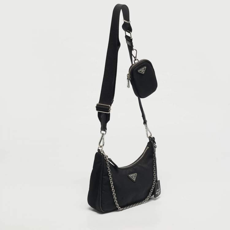 Pre Owned Prada Black Nylon and Saffiano Leather Re-Edition 2005 Shoulder Bag