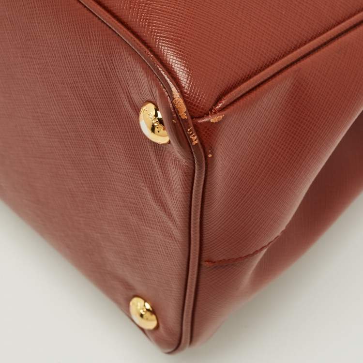 Pre Owned Prada Brick Brown Saffiano Lux Leather Parabole Tote