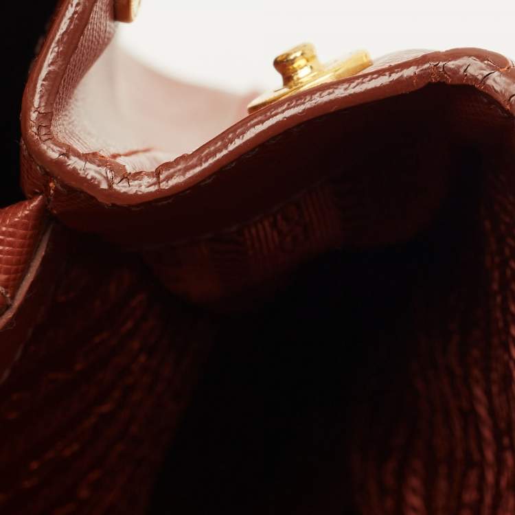 Pre Owned Prada Brick Brown Saffiano Lux Leather Parabole Tote