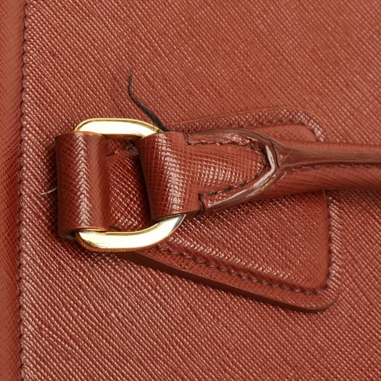 Pre Owned Prada Brick Brown Saffiano Lux Leather Parabole Tote