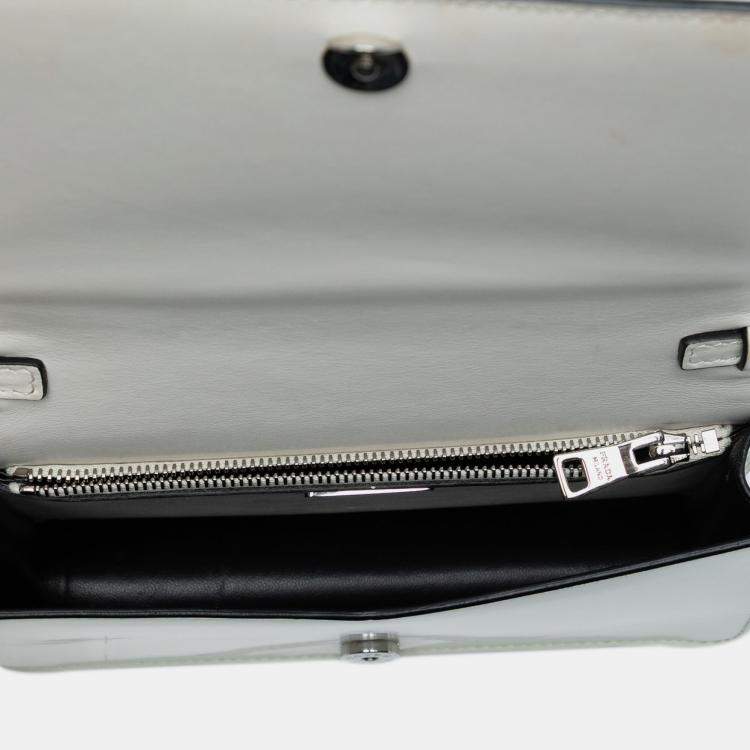 Pre Owned Prada White Mini Brushed Leather Chain Crossbody