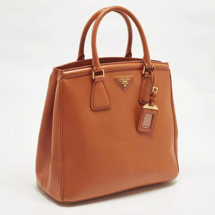 Pre Owned Prada Parabole Orange Saffiano Lux Leather Tote