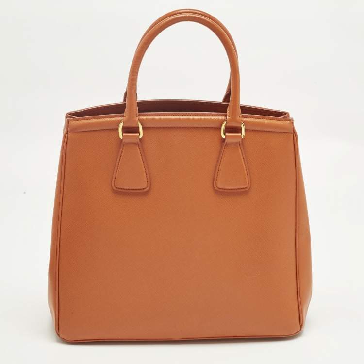 Pre Owned Prada Parabole Orange Saffiano Lux Leather Tote