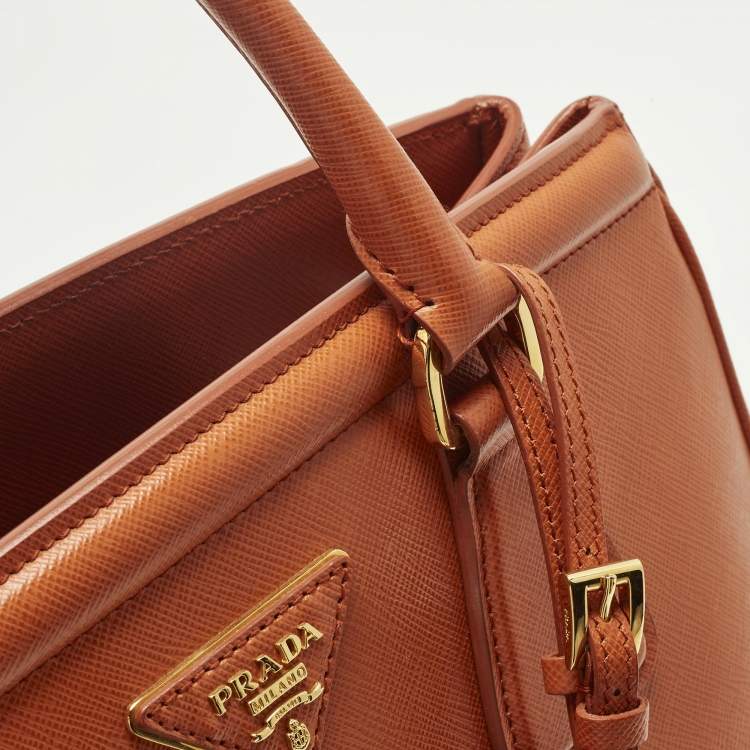 Pre Owned Prada Parabole Orange Saffiano Lux Leather Tote