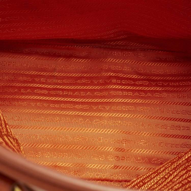 Pre Owned Prada Parabole Orange Saffiano Lux Leather Tote