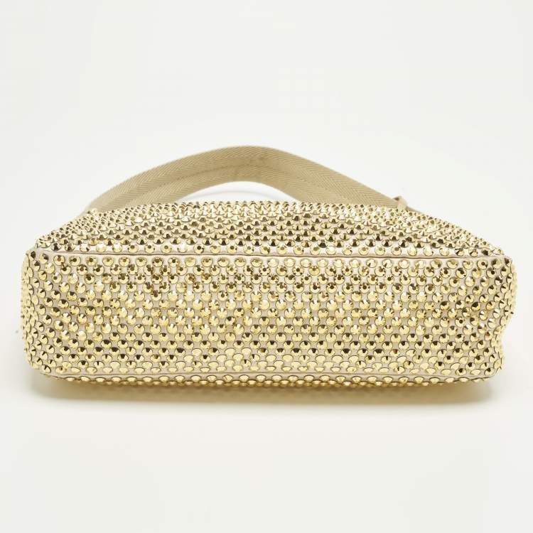 Pre Owned Prada Re-Edition 2000 Crystals Gold Satin Shoulder Bag